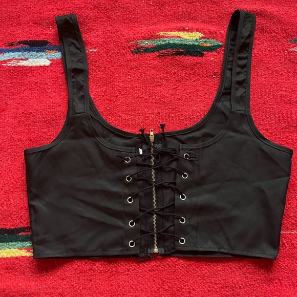 Tops - Black Corset Crop Top with Zipper